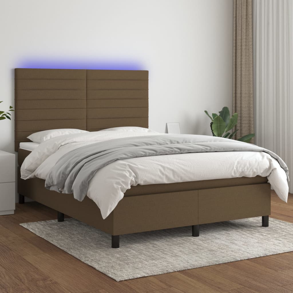 JUNG Vida Boxspringbett mit Matratze & LED Dunkelbraun 140x200 cm Stoff