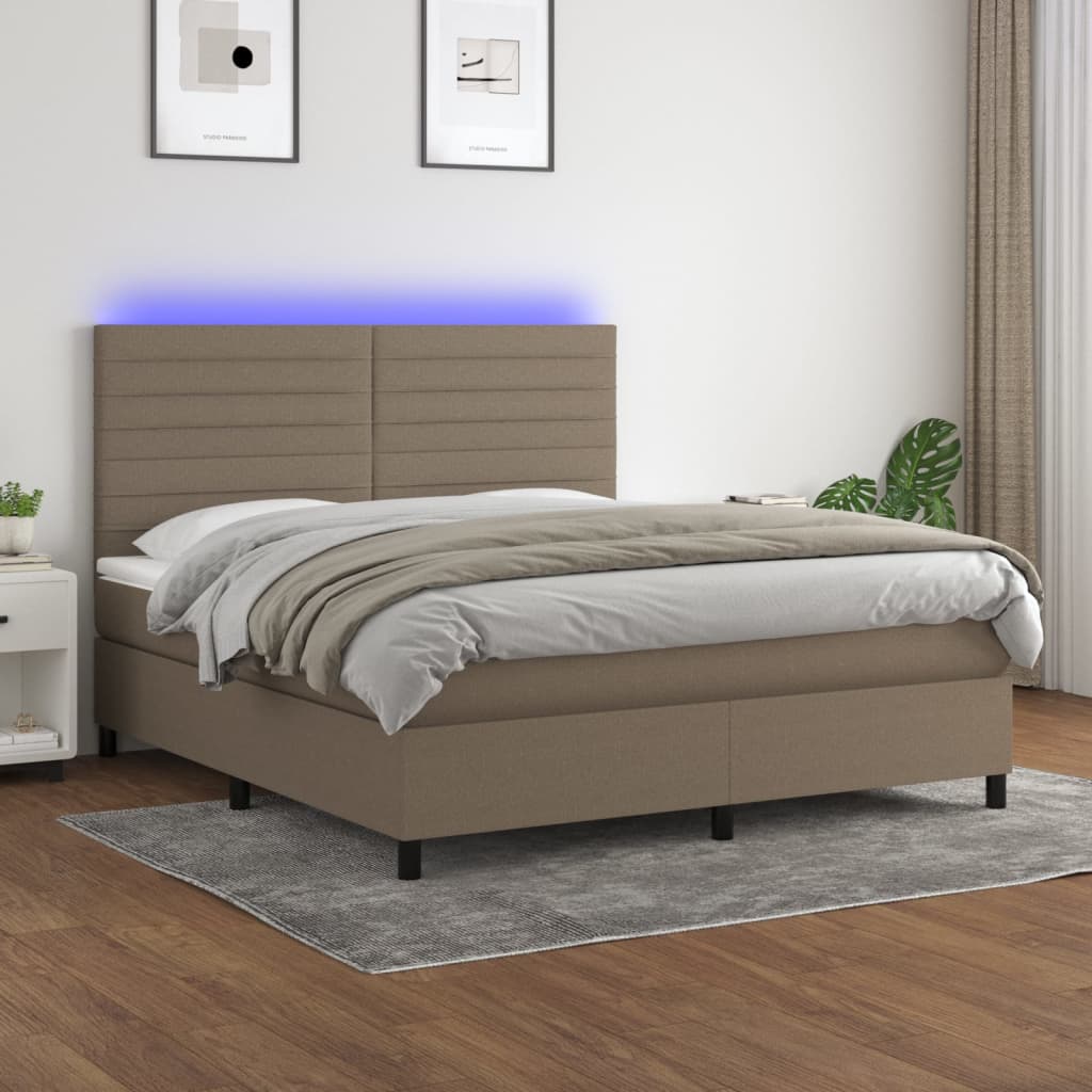JUNG Vida Boxspringbett mit Matratze & LED Taupe 180x200 cm Stoff