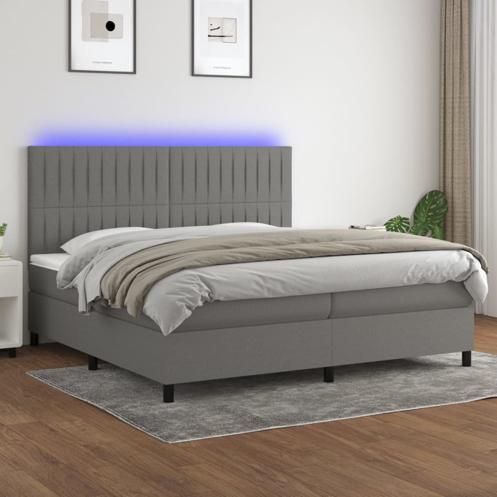 JUNG Vida Boxspringbett mit Matratze & LED Dunkelgrau 200x200 cm Stoff