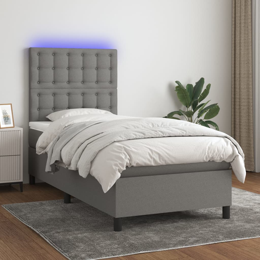 JUNG Vida Boxspringbett mit Matratze & LED Dunkelgrau 80x200 cm Stoff
