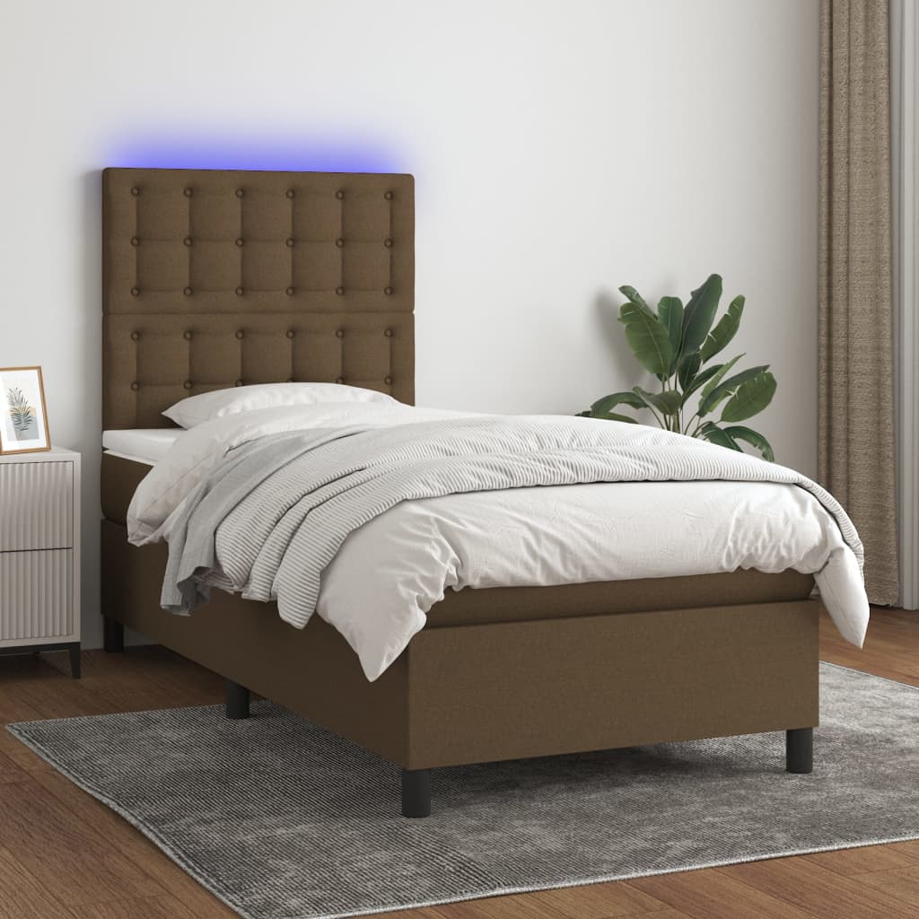 JUNG Vida Boxspringbett mit Matratze & LED Dunkelbraun 80x200 cm Stoff