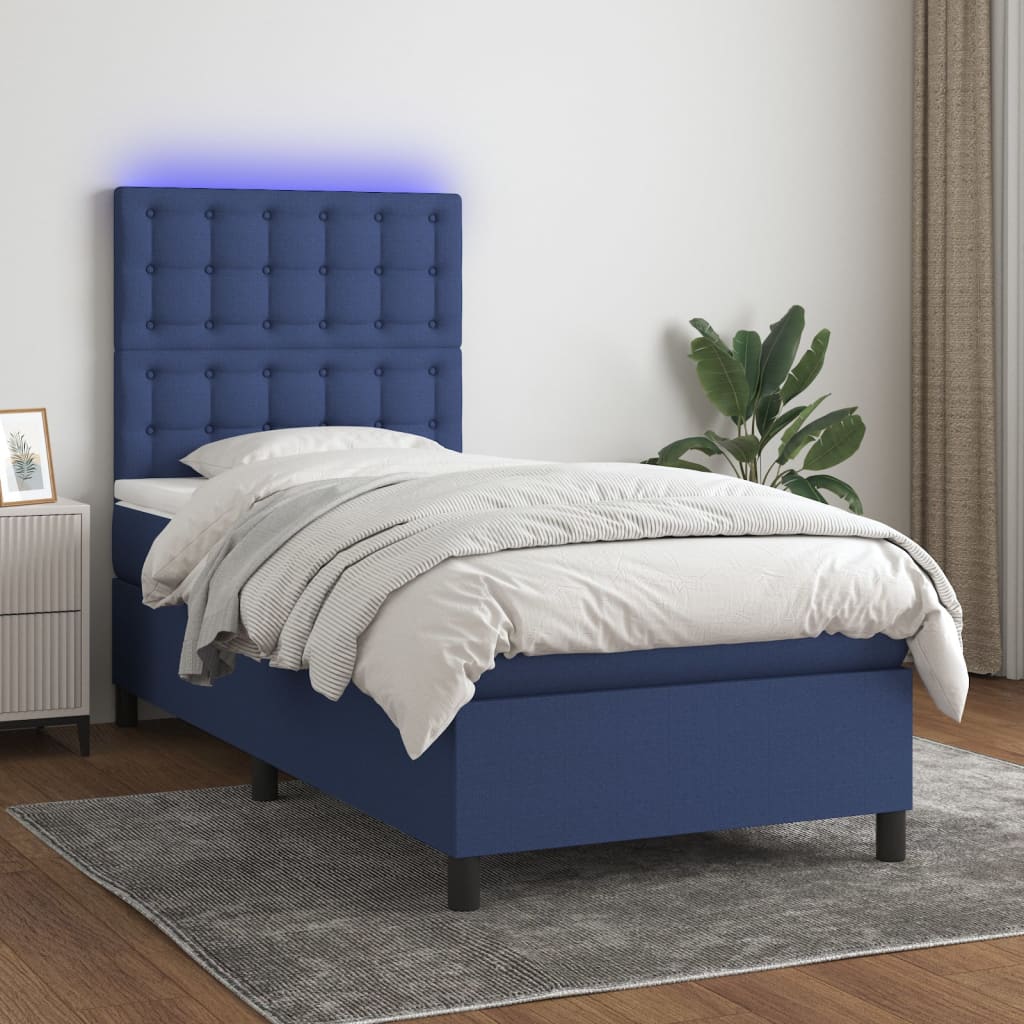 JUNG Vida Boxspringbett mit Matratze & LED Blau 100x200 cm Stoff