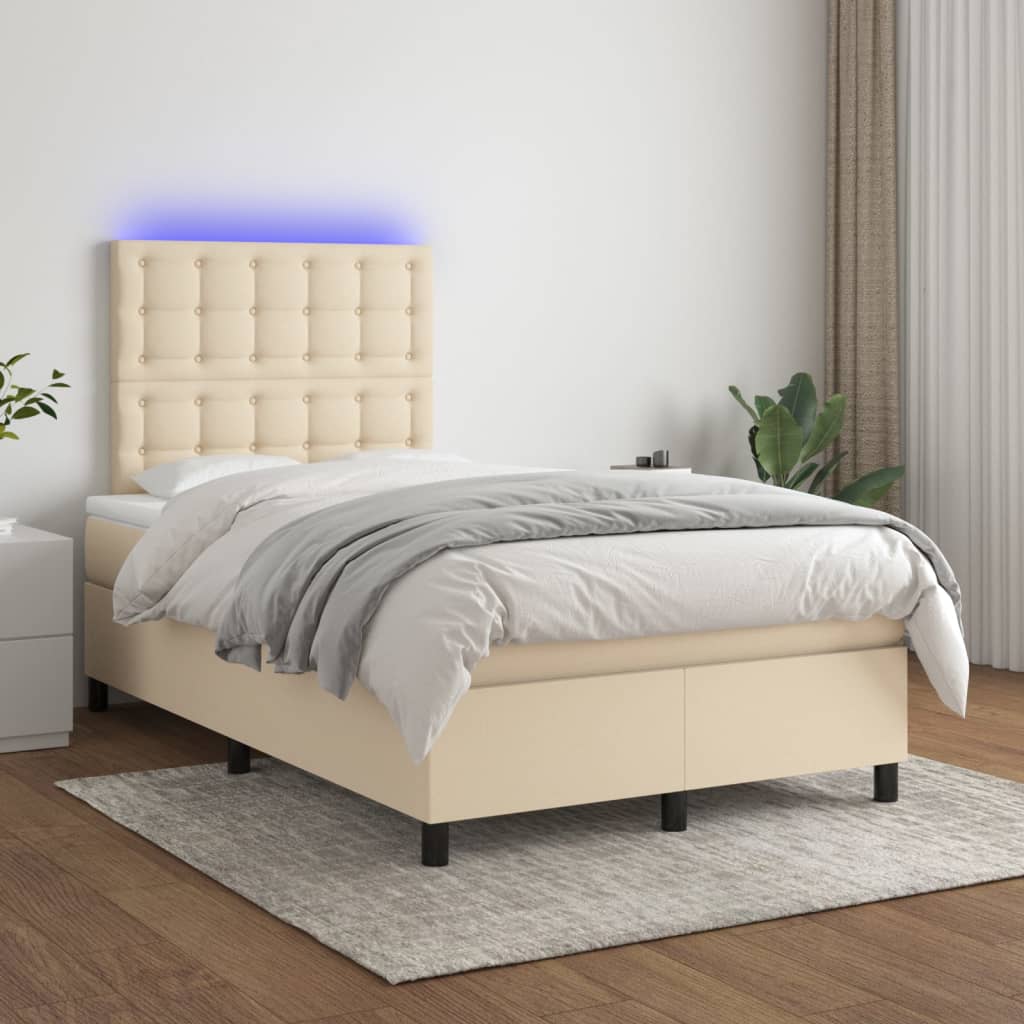 JUNG Vida Boxspringbett mit Matratze & LED Creme 120x200 cm Stoff