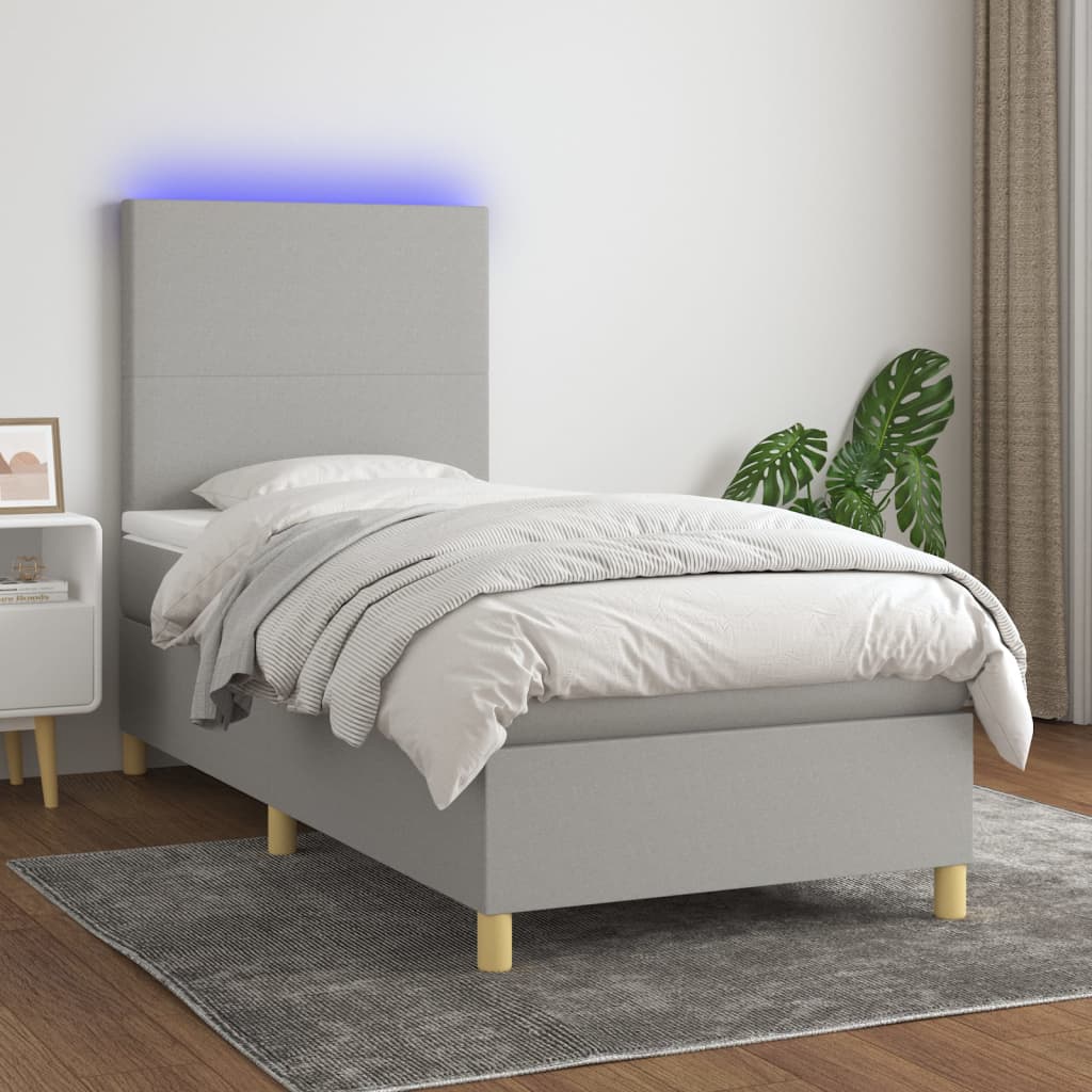 JUNG Vida Boxspringbett mit Matratze & LED Hellgrau 80x200 cm Stoff