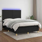 JUNG Vida Boxspringbett mit Matratze & LED Schwarz 140x190 cm Stoff
