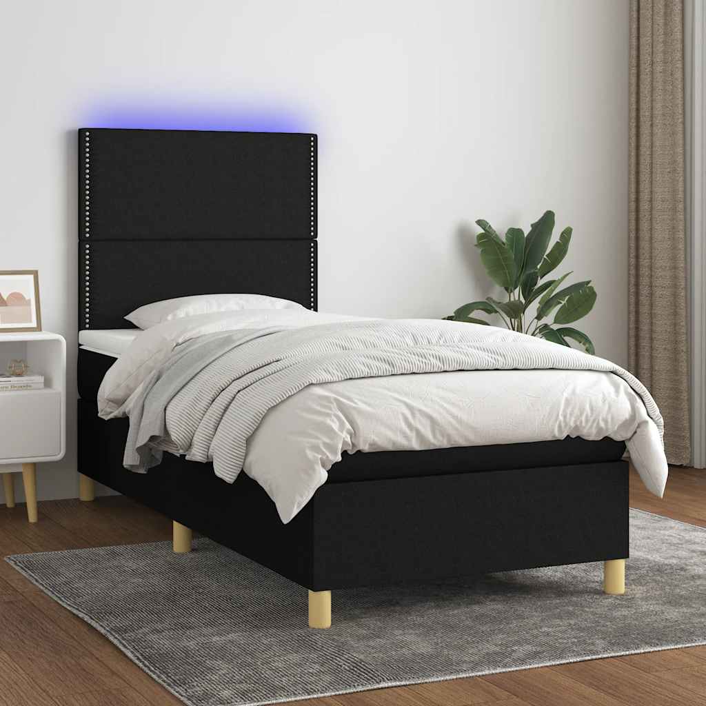 JUNG Vida Boxspringbett mit Matratze & LED Schwarz 100x200 cm Stoff