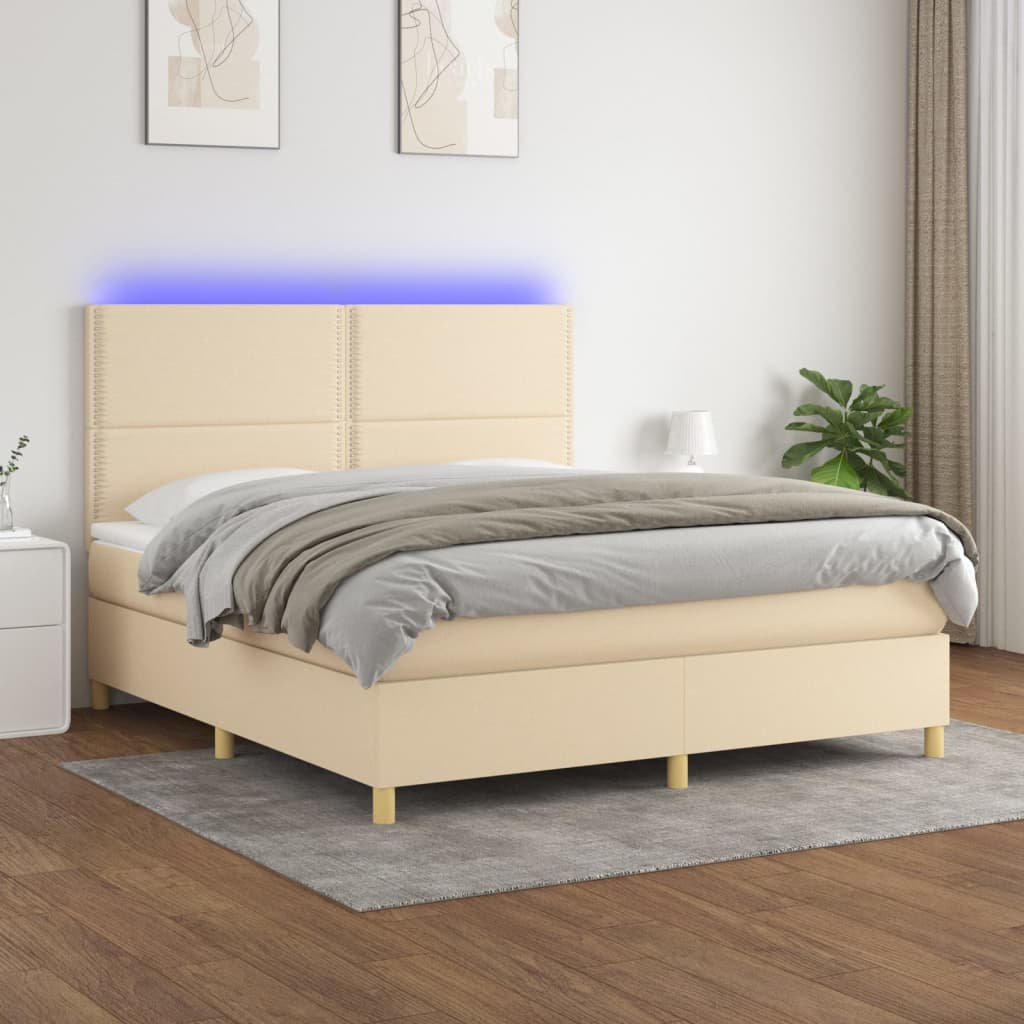 JUNG Vida Boxspringbett mit Matratze & LED Creme 180x200 cm Stoff