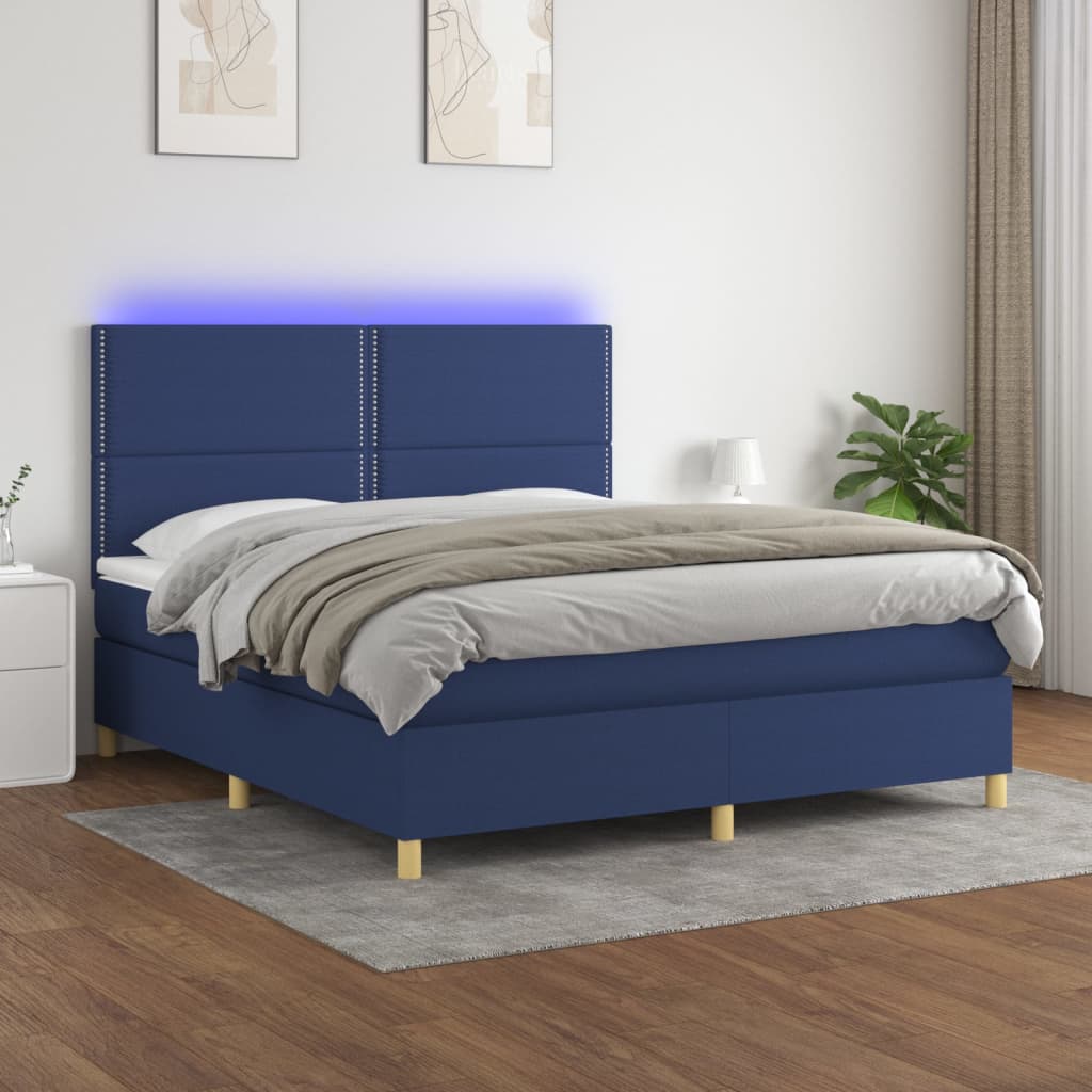 JUNG Vida Boxspringbett mit Matratze & LED Blau 180x200 cm Stoff