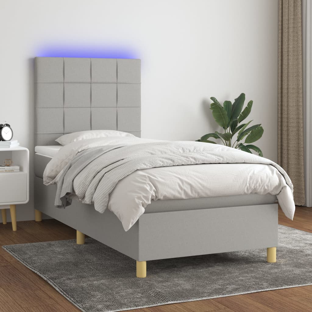 JUNG Vida Boxspringbett mit Matratze & LED Hellgrau 90x190 cm Stoff