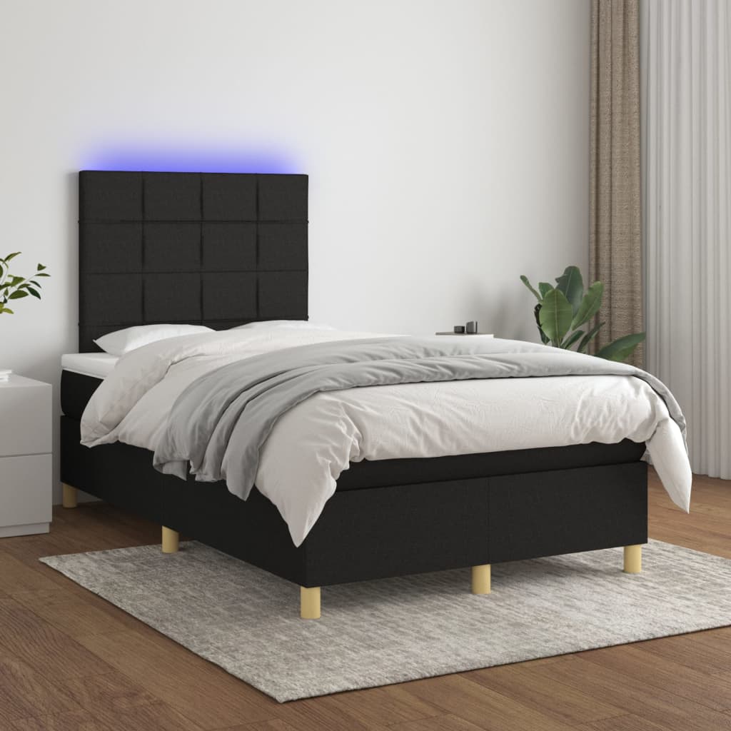 JUNG Vida Boxspringbett mit Matratze & LED Schwarz 120x200 cm Stoff