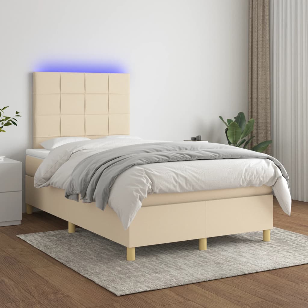 JUNG Vida Boxspringbett mit Matratze & LED Creme 120x200 cm Stoff