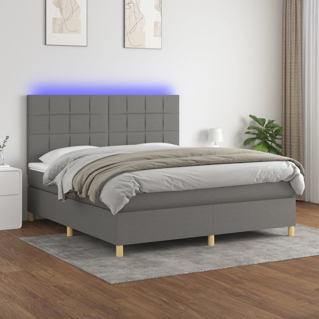 JUNG Vida Boxspringbett mit Matratze & LED Dunkelgrau 160x200 cm Stoff