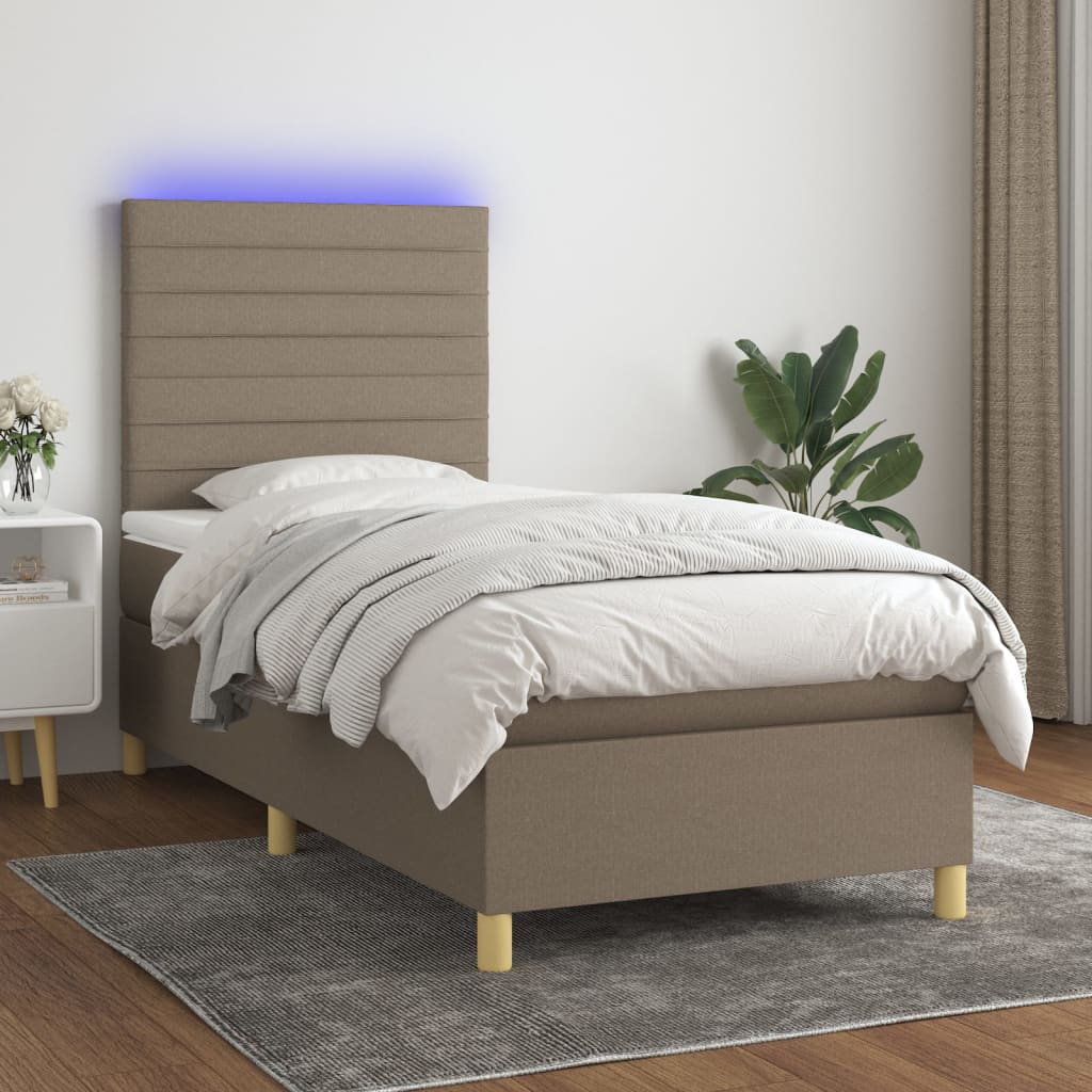 JUNG Vida Boxspringbett mit Matratze & LED Taupe 80x200 cm Stoff