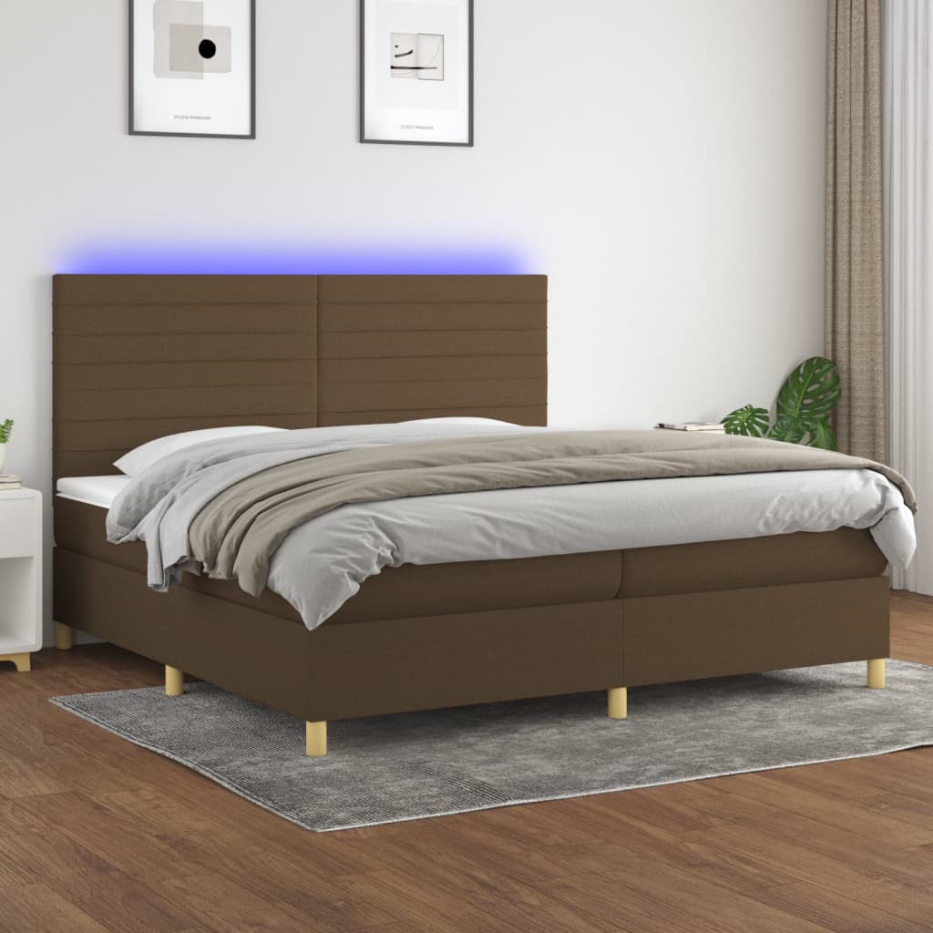 JUNG Vida Boxspringbett mit Matratze & LED Dunkelbraun 200x200 cm Stoff