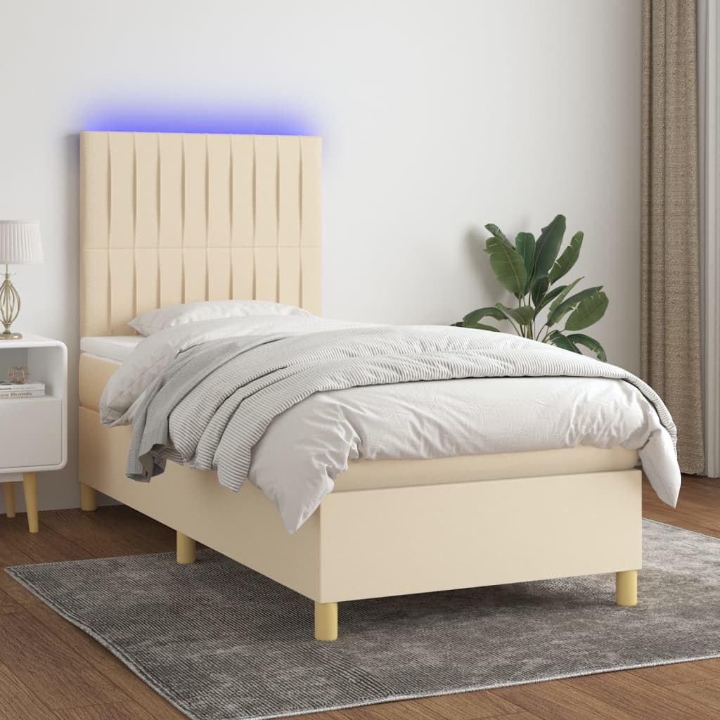 JUNG Vida Boxspringbett mit Matratze & LED Creme 90x200 cm Stoff