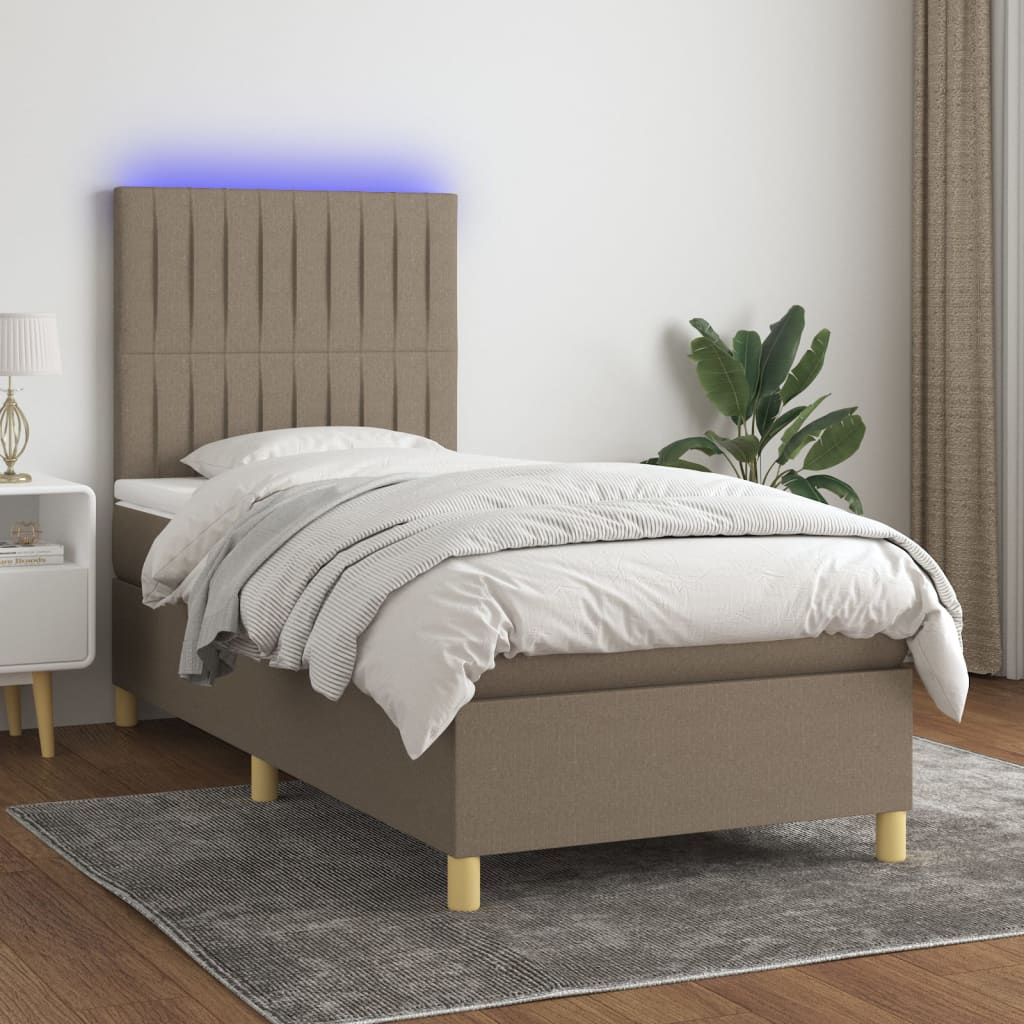 JUNG Vida Boxspringbett mit Matratze & LED Taupe 100x200 cm Stoff