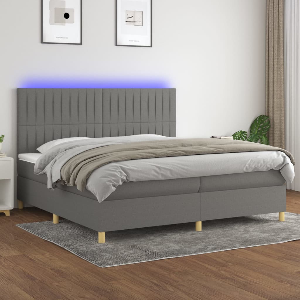 JUNG Vida Boxspringbett mit Matratze & LED Dunkelgrau 200x200 cm Stoff