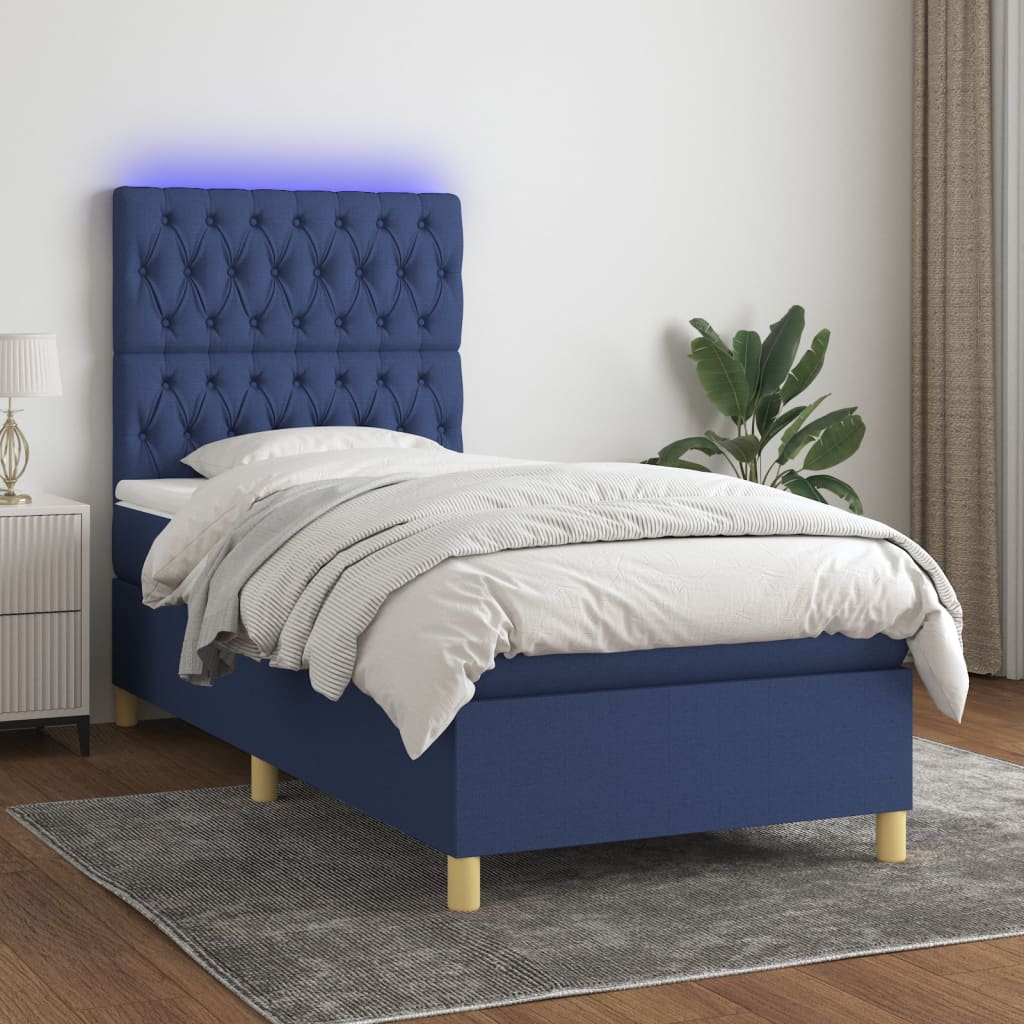 JUNG Vida Boxspringbett mit Matratze & LED Blau 80x200 cm Stoff