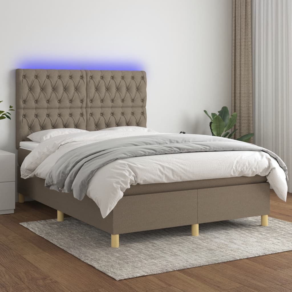 JUNG Vida Boxspringbett mit Matratze & LED Taupe 140x200 cm Stoff