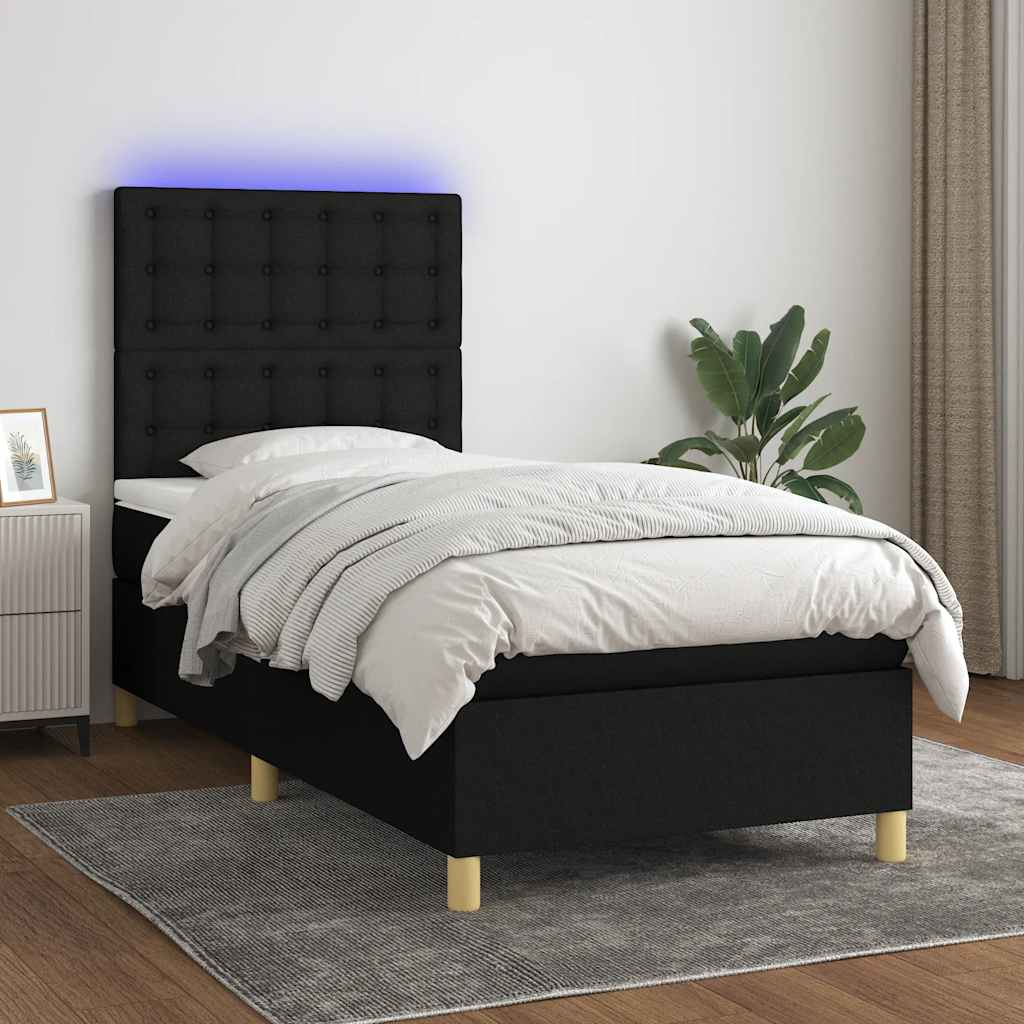 JUNG Vida Boxspringbett mit Matratze & LED Schwarz 80x200 cm Stoff
