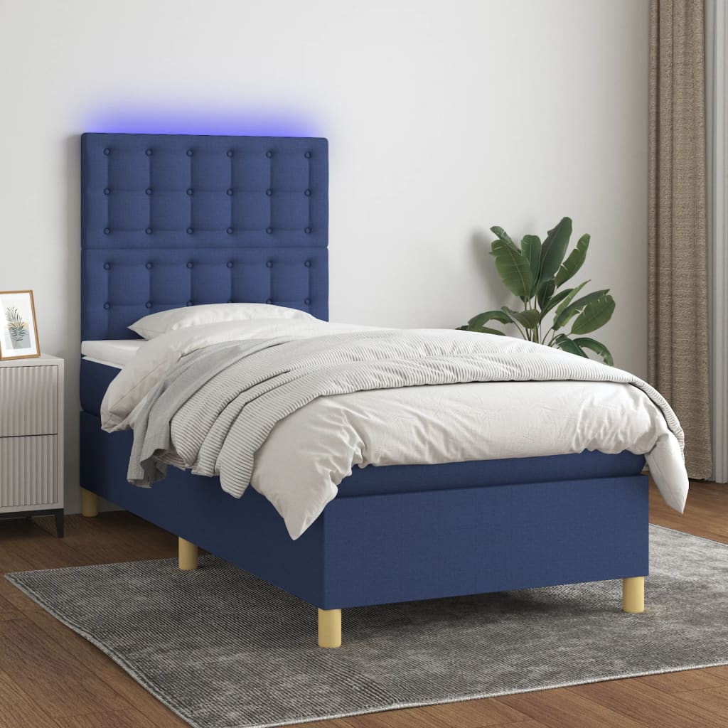 JUNG Vida Boxspringbett mit Matratze & LED Blau 90x190 cm Stoff