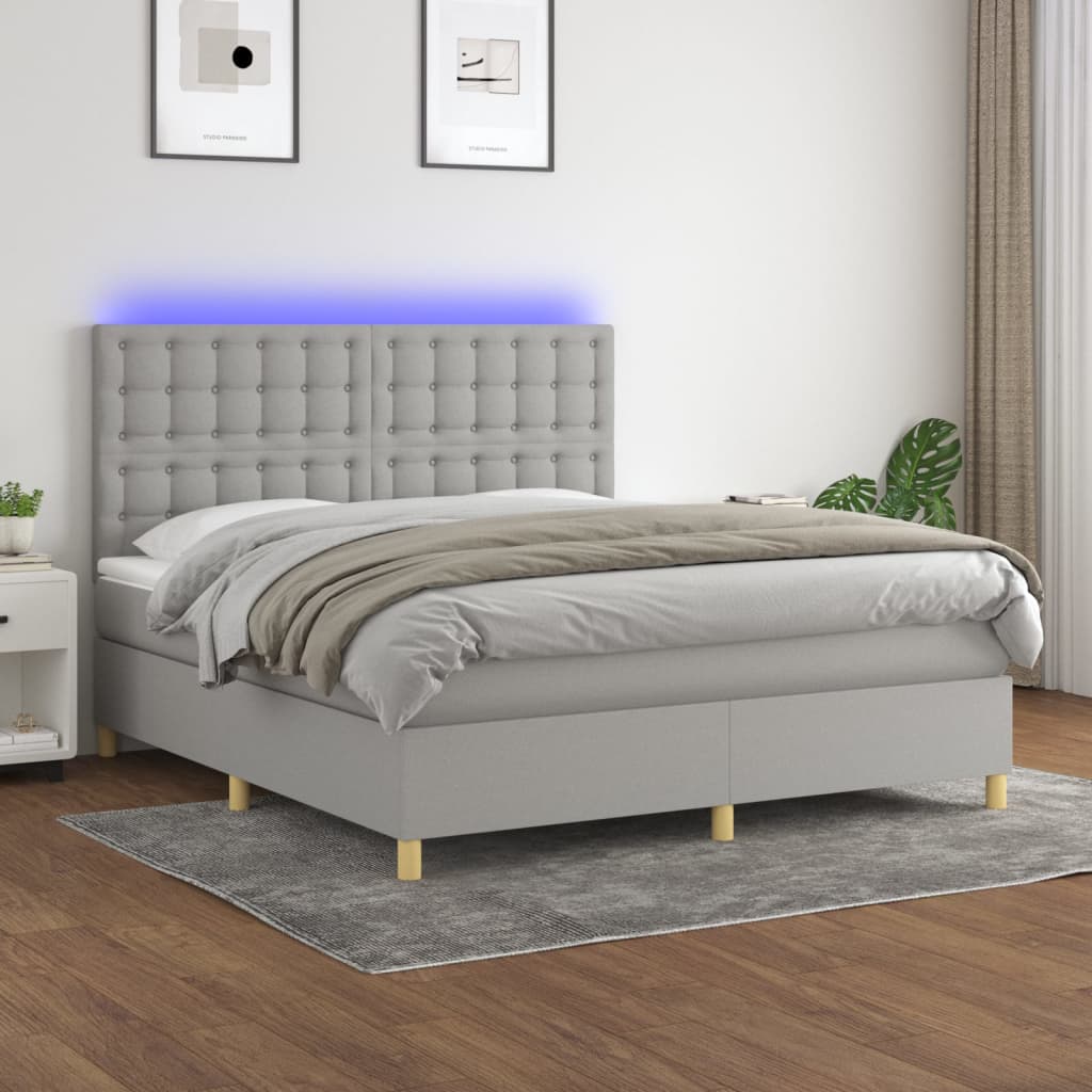 JUNG Vida Boxspringbett mit Matratze & LED Hellgrau 180x200 cm Stoff