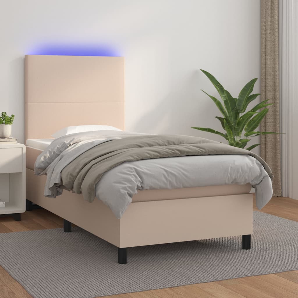 JUNG Vida Boxspringbett mit Matratze & LED Cappuccino-Braun 80x200cm