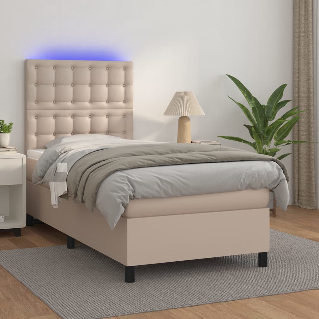 JUNG Vida Boxspringbett mit Matratze & LED Cappuccino-Braun 90x200cm