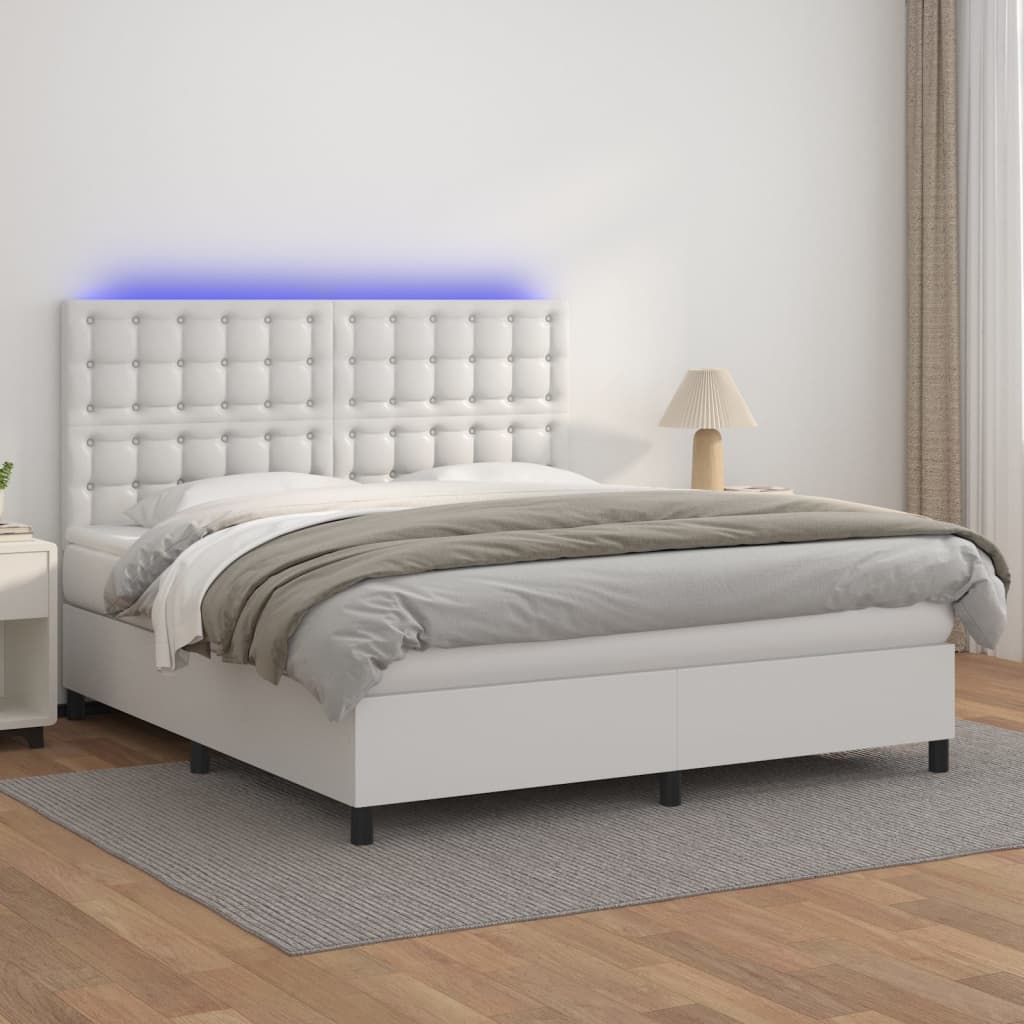 JUNG Vida Boxspringbett mit Matratze & LED Weiß 180x200 cm Kunstleder