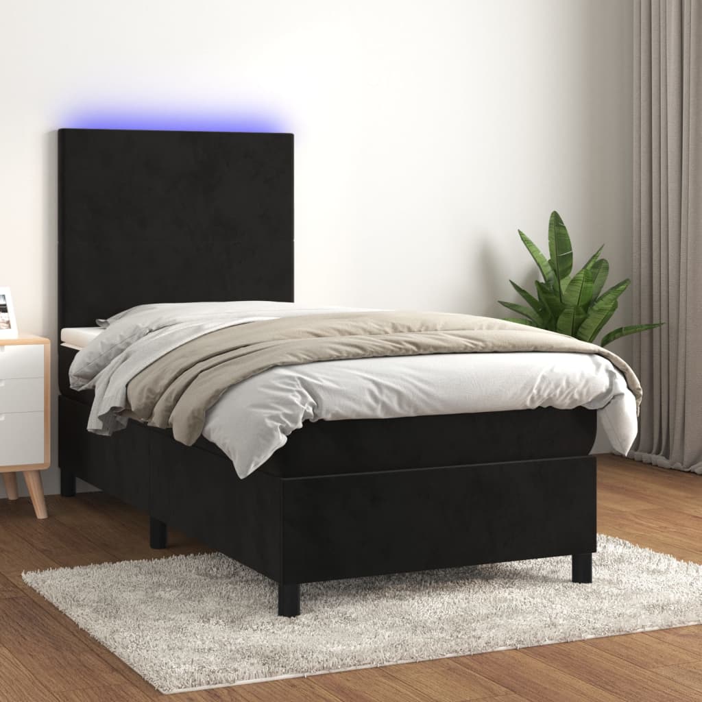 JUNG Vida Boxspringbett mit Matratze & LED Schwarz 100x200 cm Samt