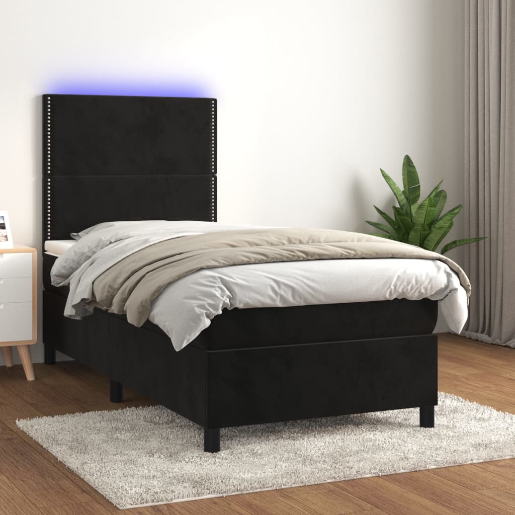 JUNG Vida Boxspringbett mit Matratze & LED Schwarz 100x200 cm Samt