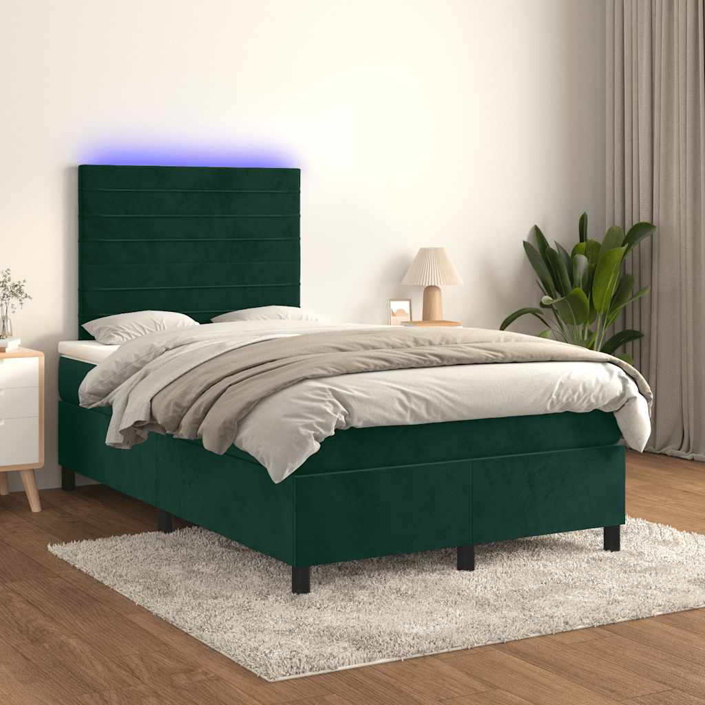 JUNG Vida Boxspringbett mit Matratze & LED Dunkelgrün 120x200 cm Samt