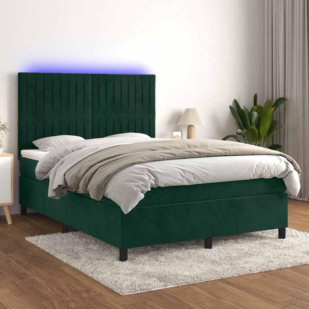 JUNG Vida Boxspringbett mit Matratze & LED Dunkelgrün 140x200 cm Samt