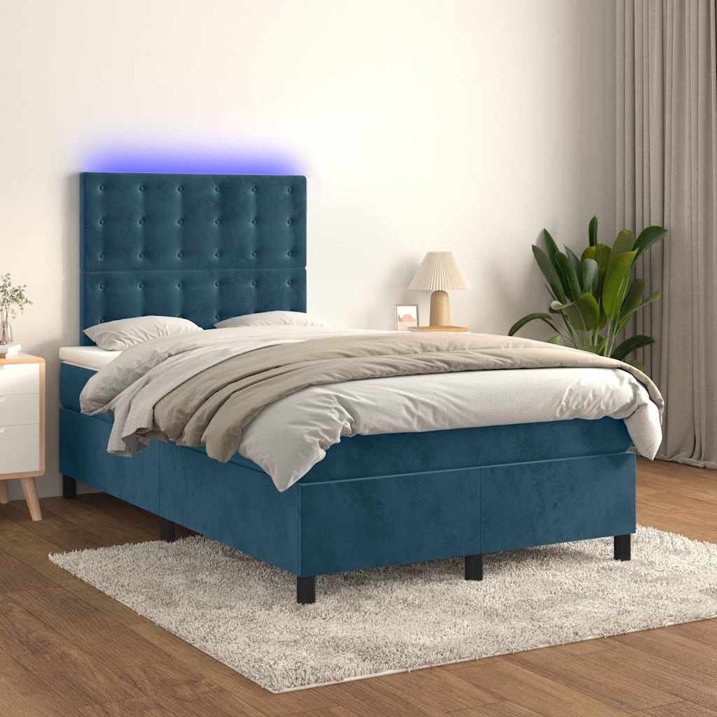 JUNG Vida Boxspringbett mit Matratze & LED Dunkelblau 120x200 cm Samt
