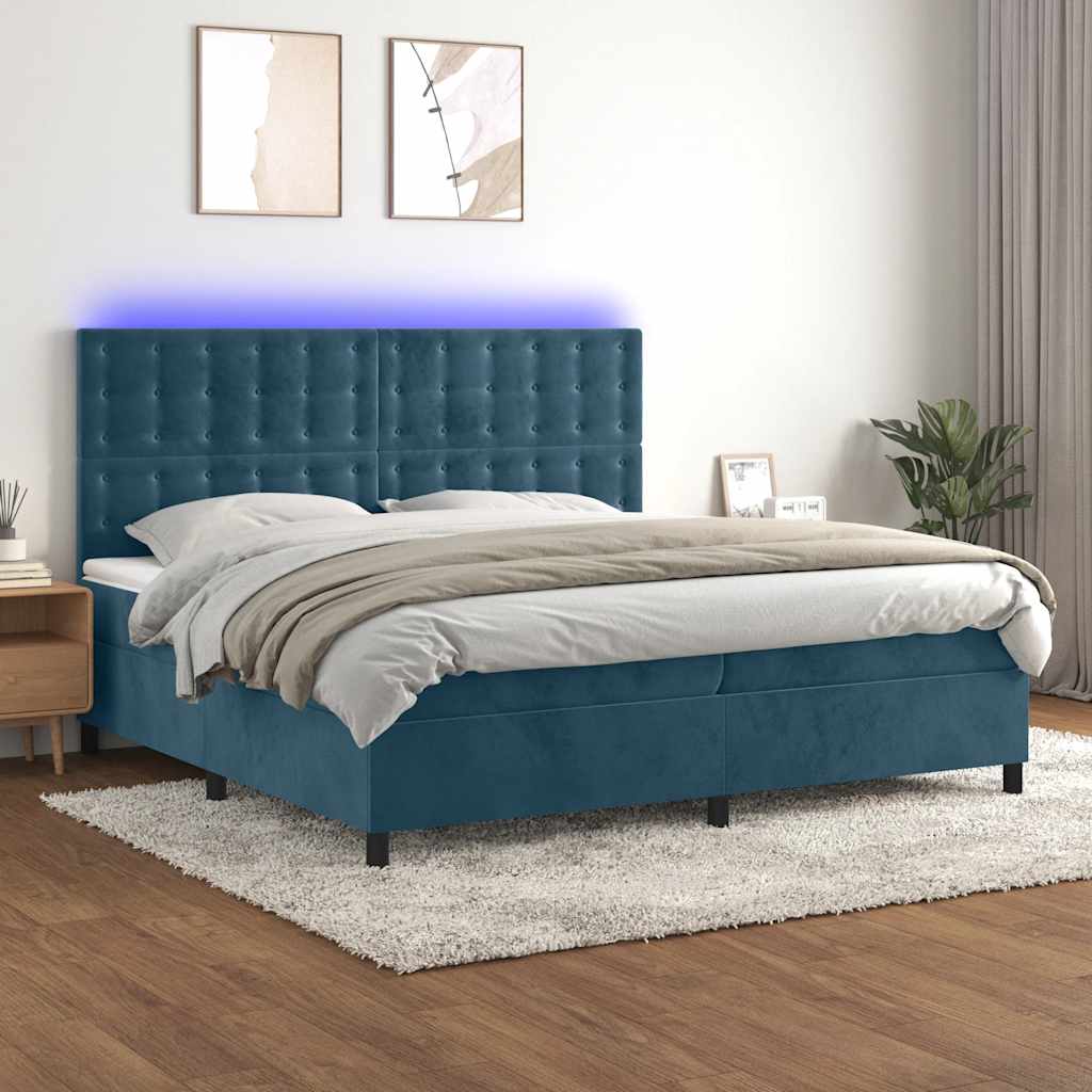 JUNG Vida Boxspringbett mit Matratze & LED Dunkelblau 200x200 cm Samt