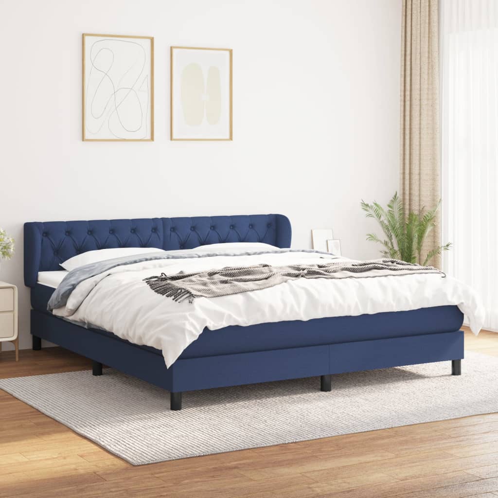 JUNG Vida Boxspringbett mit Matratze Blau 160x200 cm Stoff