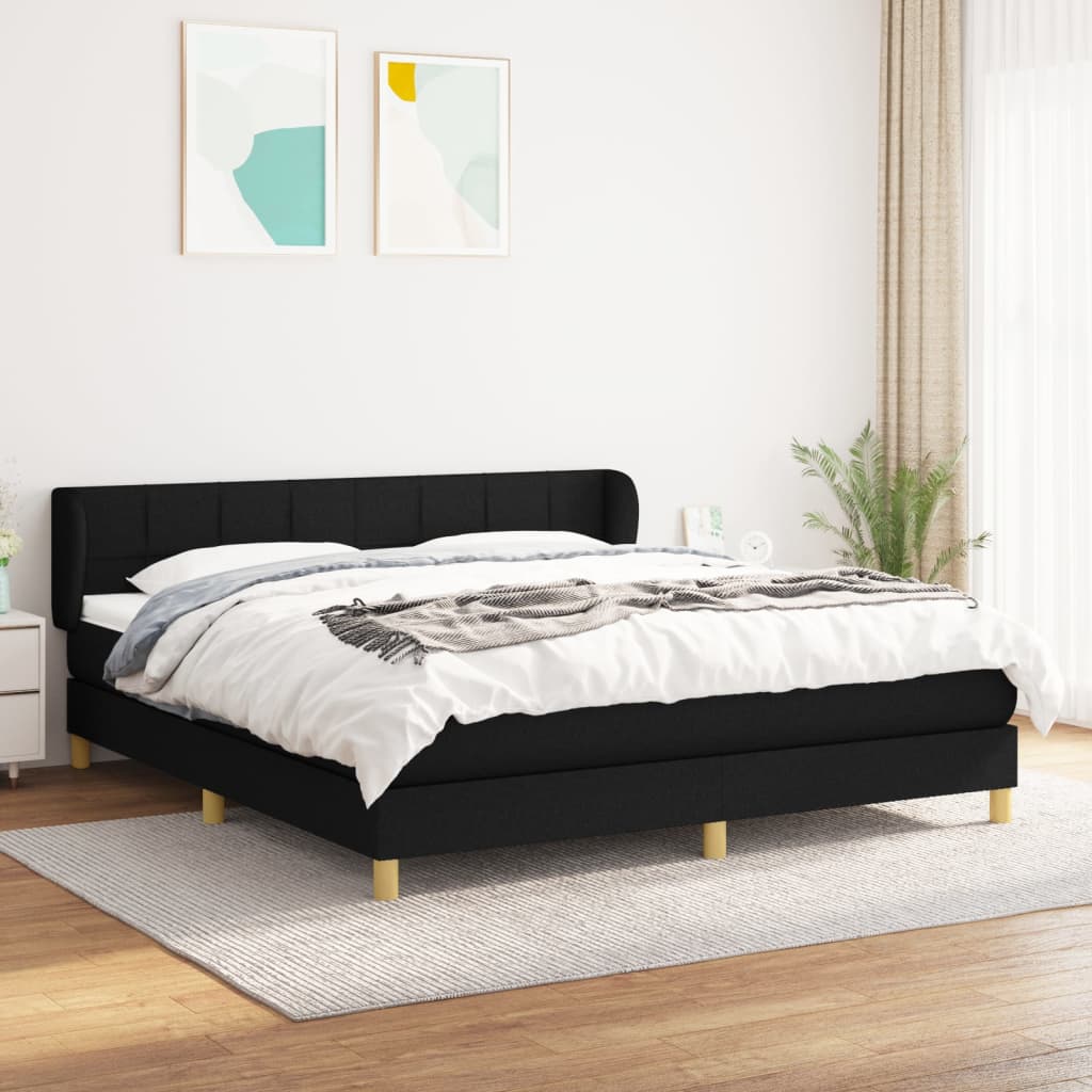 JUNG Vida Boxspringbett mit Matratze Schwarz 180x200 cm Stoff