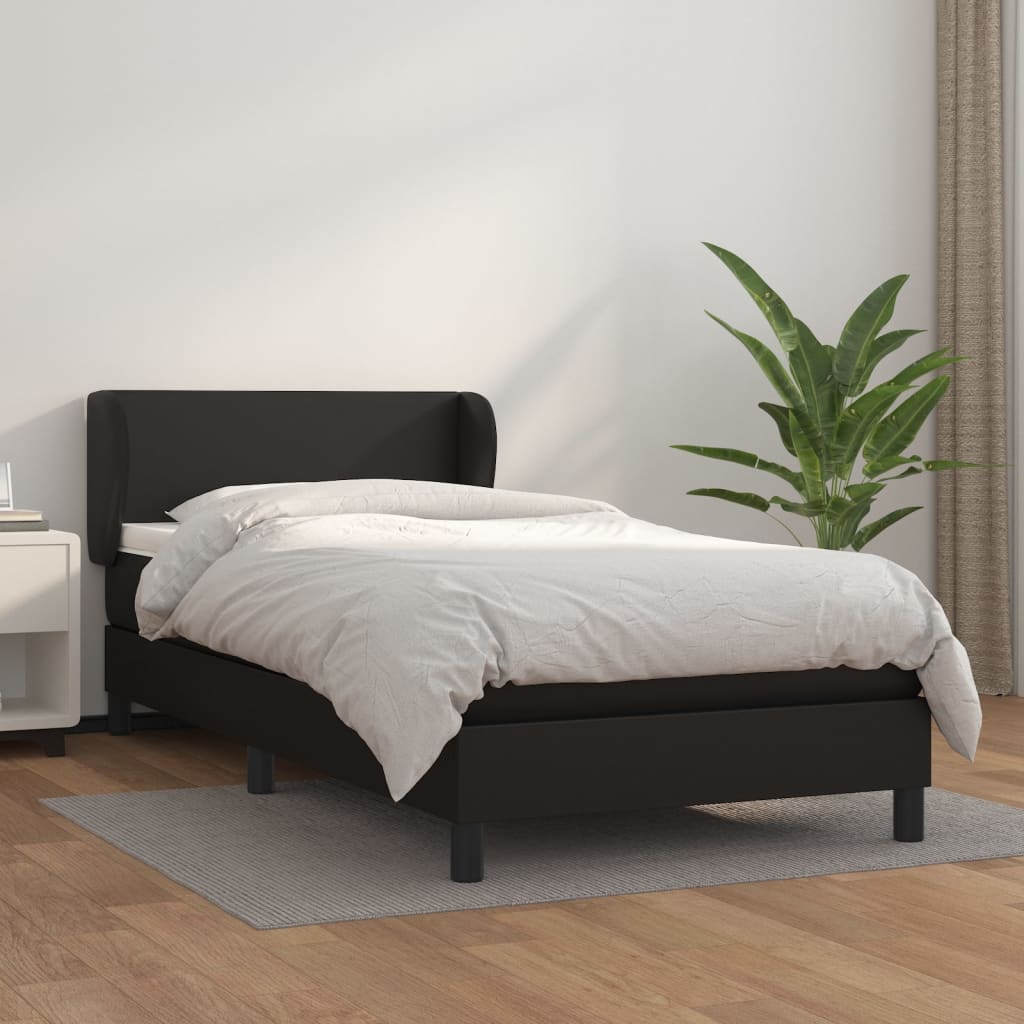 JUNG Vida Boxspringbett mit Matratze Schwarz 90x200 cm Kunstleder