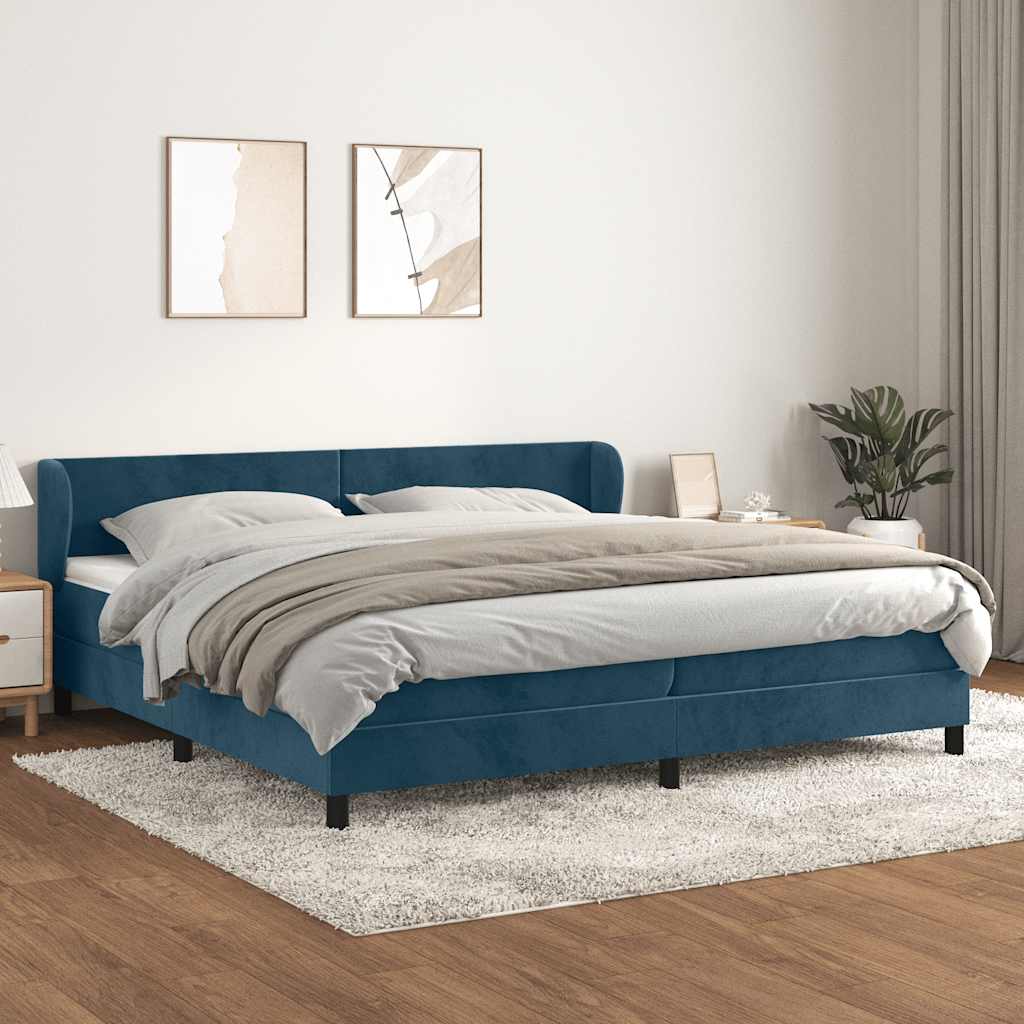JUNG Vida Boxspringbett mit Matratze Dunkelblau 200x200 cm Samt