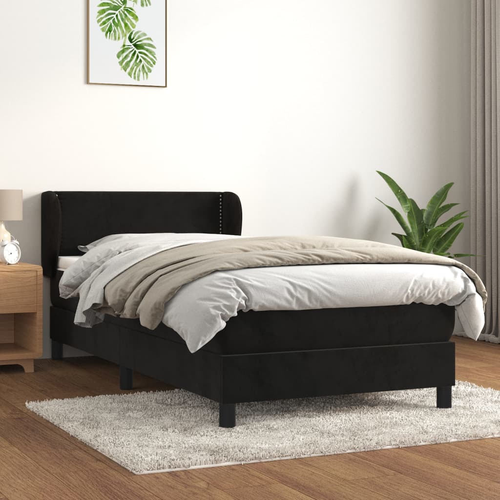 JUNG Vida Boxspringbett mit Matratze Schwarz 90x200 cm Samt