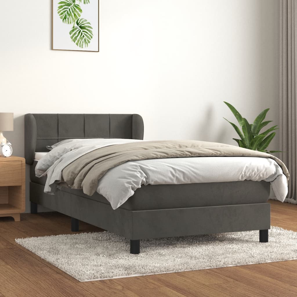 JUNG Vida Boxspringbett mit Matratze Dunkelgrau 90x190 cm Samt