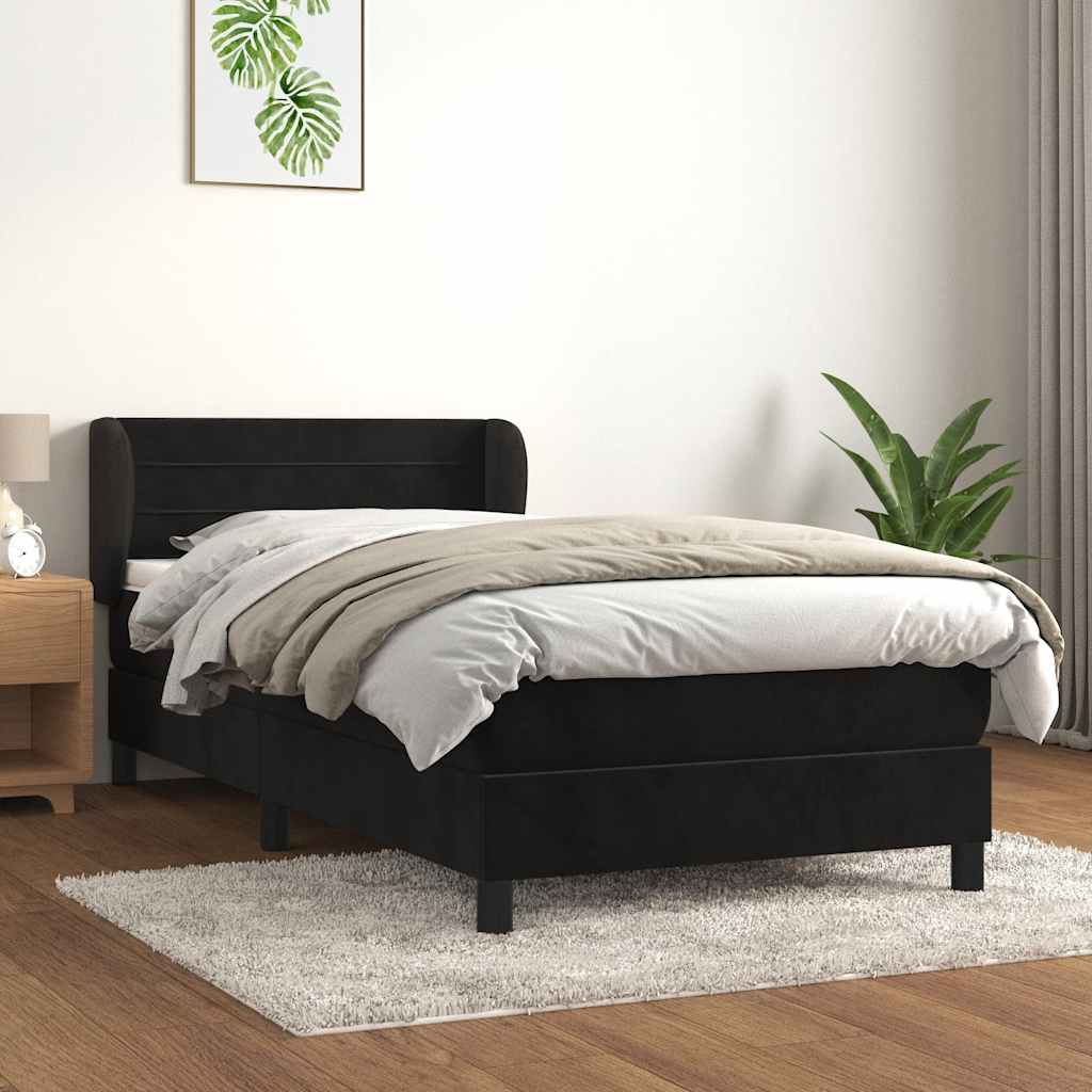 JUNG Vida Boxspringbett mit Matratze Schwarz 90x200 cm Samt