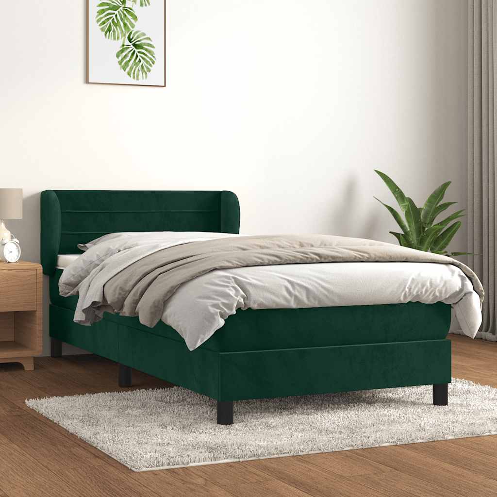 JUNG Vida Boxspringbett mit Matratze Dunkelgrün 90x200 cm Samt