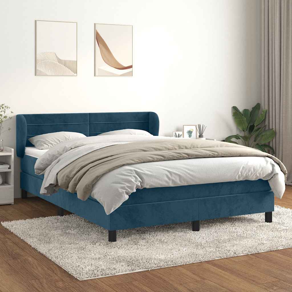 JUNG Vida Boxspringbett mit Matratze Dunkelblau 140x200 cm Samt