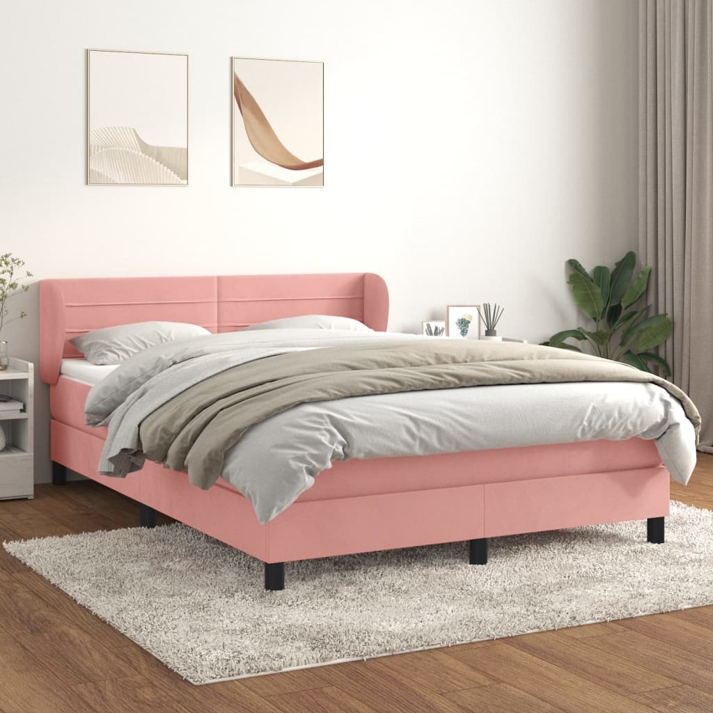 JUNG Vida Boxspringbett mit Matratze Rosa 140x200 cm Samt