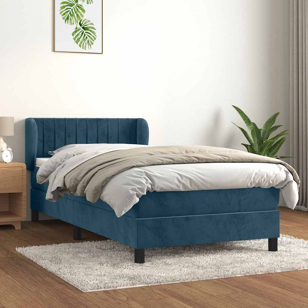 JUNG Vida Boxspringbett mit Matratze Dunkelblau 90x190 cm Samt