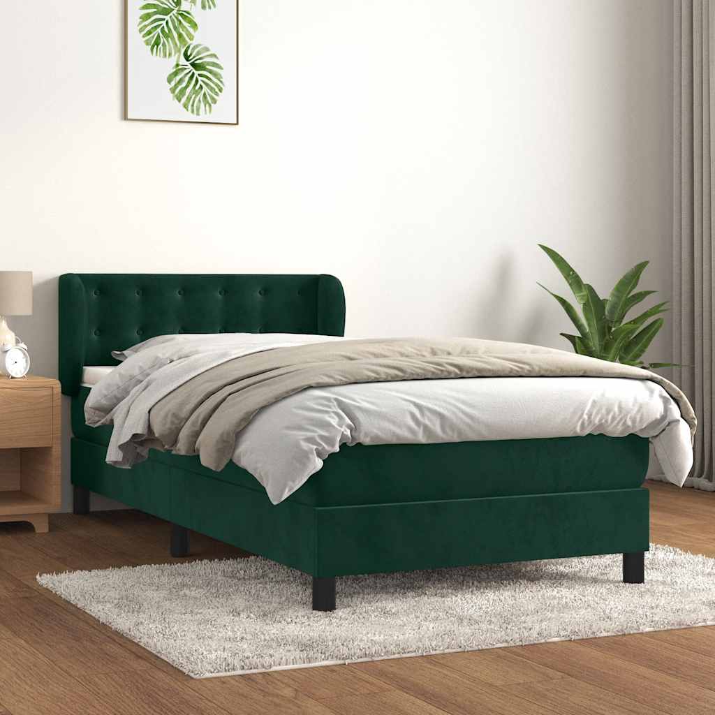 JUNG Vida Boxspringbett mit Matratze Dunkelgrün 80x200 cm Samt