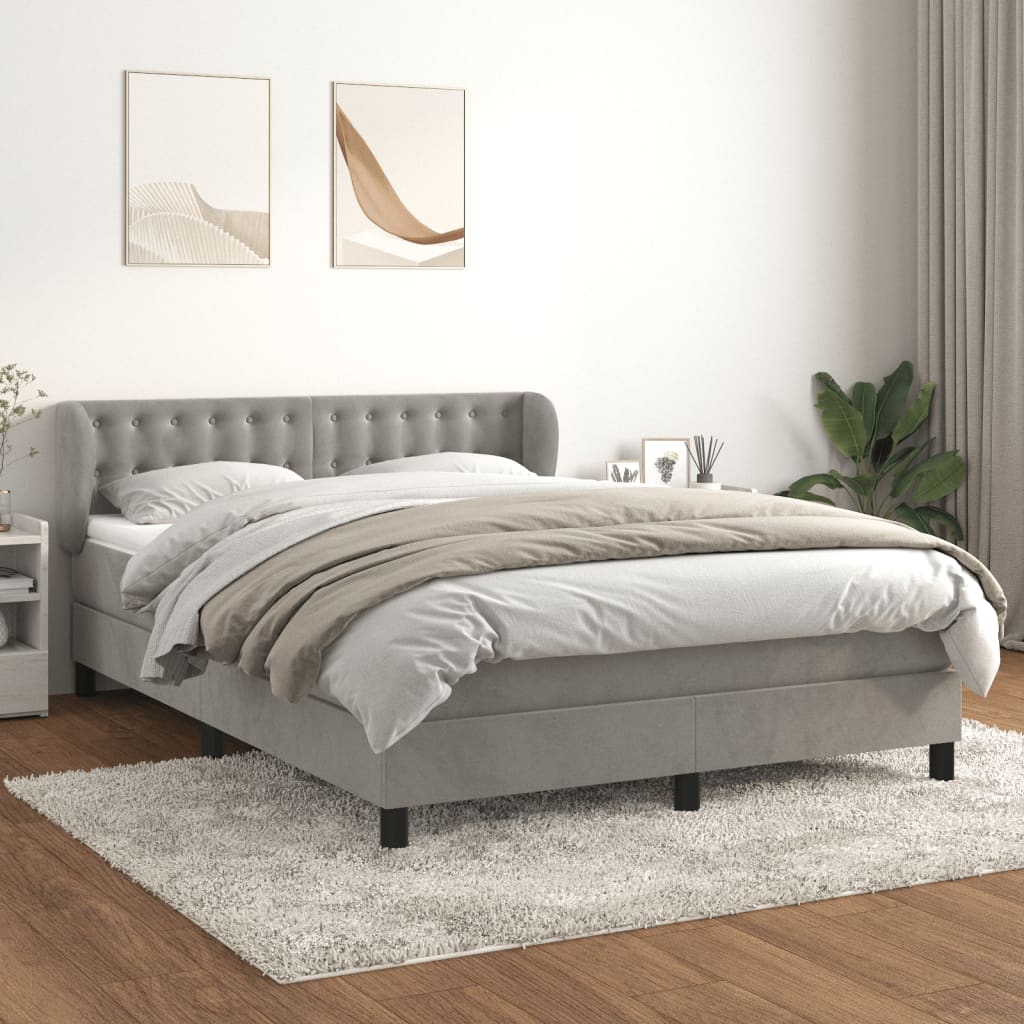 JUNG Vida Boxspringbett mit Matratze Hellgrau 140x190 cm Samt