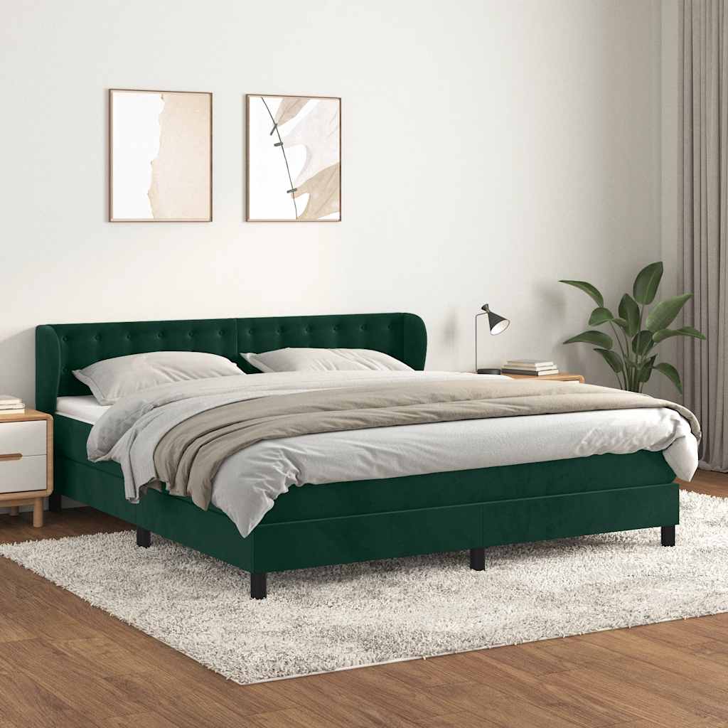 JUNG Vida Boxspringbett mit Matratze Dunkelgrün 160x200 cm Samt