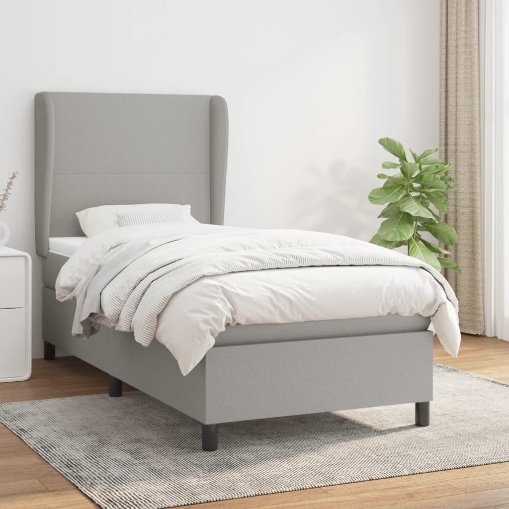 JUNG Vida Boxspringbett mit Matratze Hellgrau 90x190 cm Stoff